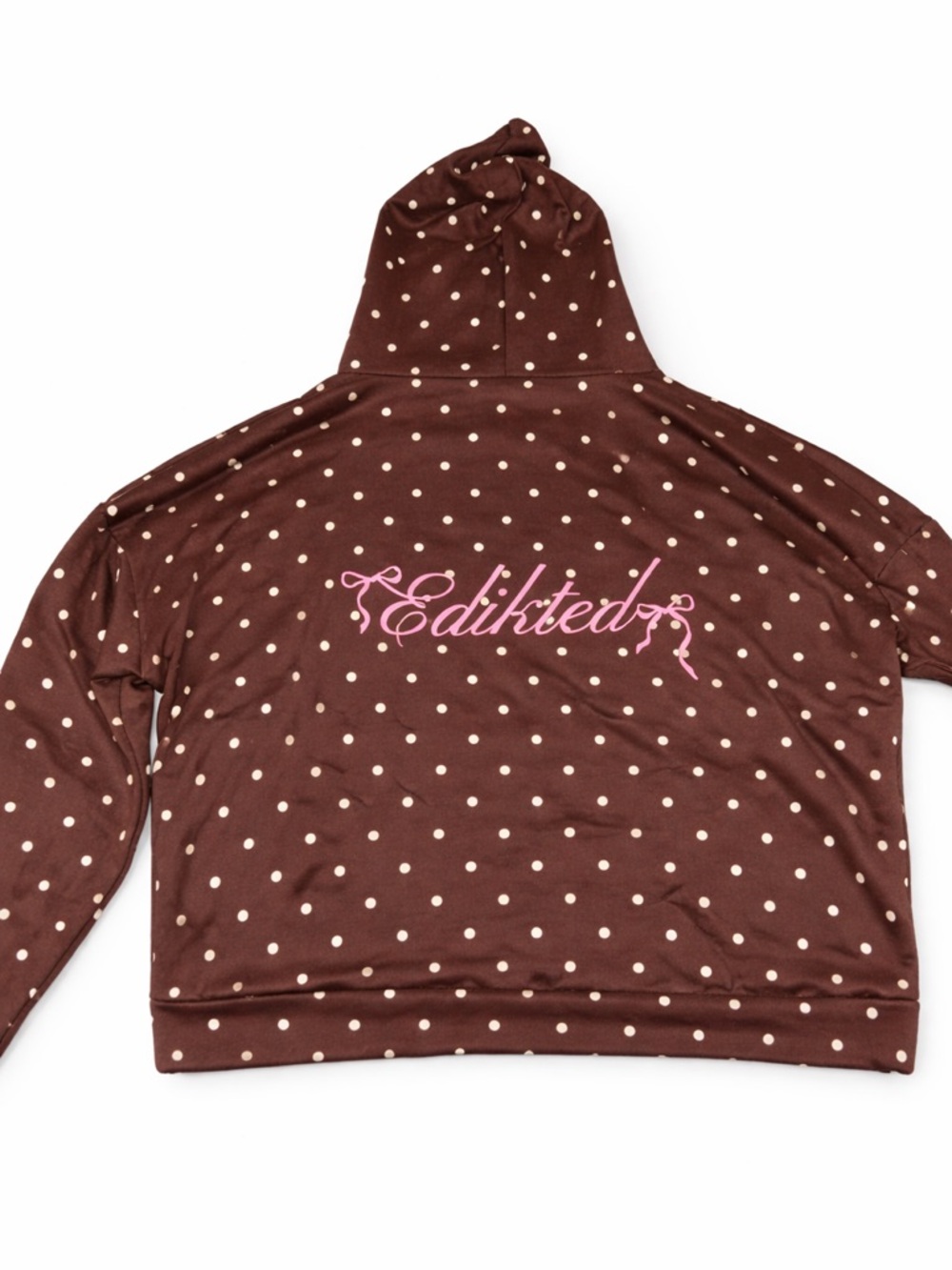 Edikted Brown Polka Dot Hoodie Medium Y2K Coquette Bow Graphic Oversized Cozy - Picture 2 of 7